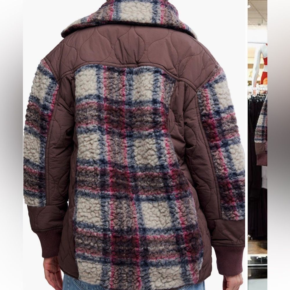 NWOT Free People We the Free Sana Quilted Plaid Fleece Bomber Jacket - Picture 3 of 6
